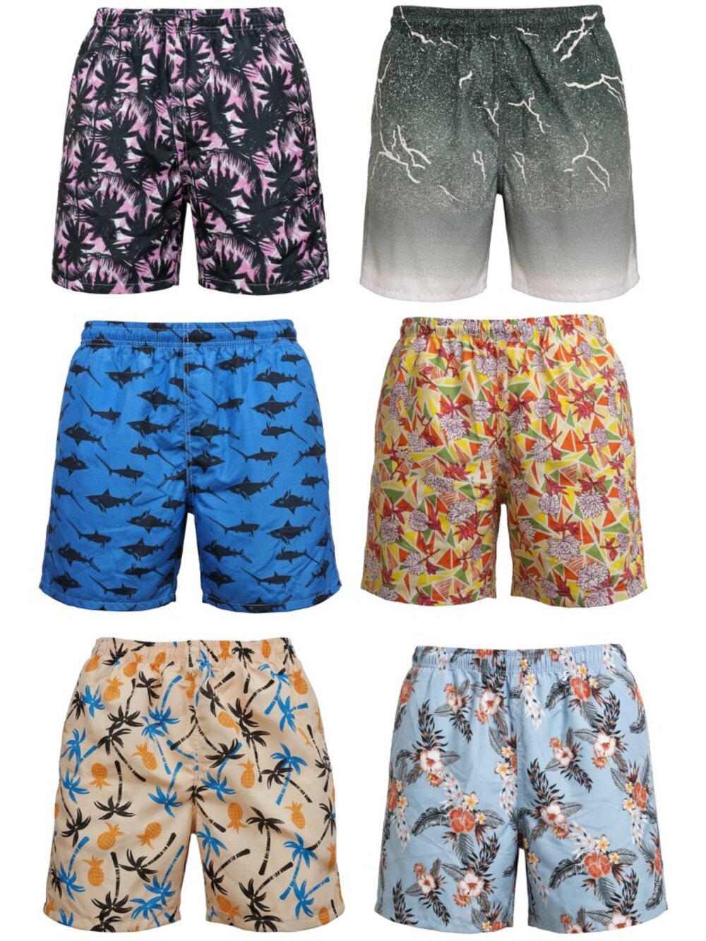 Men’s 6-Pack Swim Trunks Mesh Lining Pockets Beach Board Shorts Assorted Prints